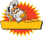 Clip Art Graphic of a White Chefs Hat Cartoon Character Over a Blank Yellow Label on a Logo