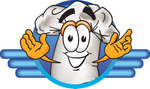 Clip Art Graphic of a White Chefs Hat Cartoon Character on a Blue Logo