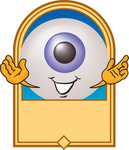 Clip Art Graphic of a Blue Eyeball Cartoon Character on a Blank Label
