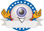 Clip Art Graphic of a Blue Eyeball Cartoon Character Over a Blank White Label With Stars