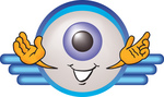 Clip Art Graphic of a Blue Eyeball Cartoon Character on a Blue Logo