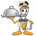 Clip Art Graphic of a Bone Cartoon Character Serving a Dinner Platter While Waiting Tables