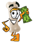 Clip Art Graphic of a Bone Cartoon Character Waving a Green Dollar Bill