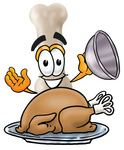 Clip Art Graphic of a Bone Cartoon Character Serving a Thanksgiving Turkey on a Platter