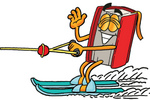 Clip Art Graphic of a Book Cartoon Character Waving While Waterskiing