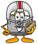 Clip Art Graphic of a Flash Camera Cartoon Character in a Helmet, Holding a Football
