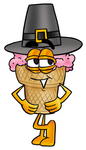 Clip Art Graphic of a Strawberry Ice Cream Cone Cartoon Character Wearing a Pilgrim Hat on Thanksgiving