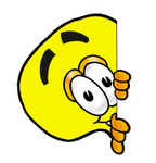 Clip Art Graphic of a Yellow Electric Lightbulb Cartoon Character Peeking Around a Corner