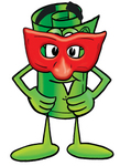 Clip Art Graphic of a Rolled Greenback Dollar Bill Banknote Cartoon Character Wearing a Red Mask Over His Face