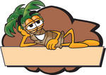 Clip Art Graphic of a Tropical Palm Tree Cartoon Character Reclining Over a Tan Label
