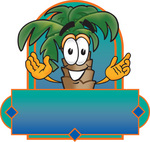 Clip Art Graphic of a Tropical Palm Tree Cartoon Character On a Blank Label