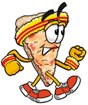Clip Art Graphic of a Cheese Pizza Slice Cartoon Character Speed Walking or Jogging