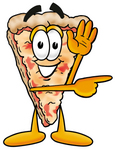 Clip Art Graphic of a Cheese Pizza Slice Cartoon Character Waving and Pointing to the Right