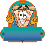 Clip Art Graphic of a Cheese Pizza Slice Cartoon Character on a Blank Label