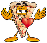 Clip Art Graphic of a Cheese Pizza Slice Cartoon Character With His Heart Beating Out of His Chest