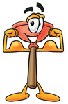 Clip Art Graphic of a Plumbing Toilet or Sink Plunger Cartoon Character Flexing His Arm Muscles