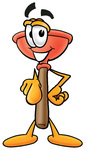Clip Art Graphic of a Plumbing Toilet or Sink Plunger Cartoon Character Pointing at the Viewer