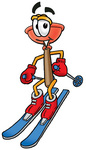 Clip Art Graphic of a Plumbing Toilet or Sink Plunger Cartoon Character Skiing Downhill