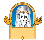 Clip Art Graphic of a Salt Shaker Cartoon Character on a Blank Tan Label