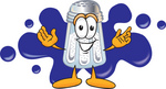 Clip Art Graphic of a Salt Shaker Cartoon Character Standing in Front of a Blue Paint Splatter on a Logo