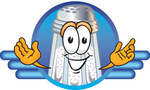 Clip Art Graphic of a Salt Shaker Cartoon Character on a Blue Logo
