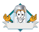 Clip Art Graphic of a Salt Shaker Cartoon Character Over a Blank White Banner With a Blue Diamond on a Label Logo