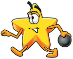 Clip Art Graphic of a Yellow Star Cartoon Character Striding in an Alley While Preparing to Release a Bowling Ball