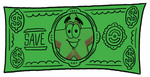 Clip Art Graphic of a Yellow Star Cartoon Character on the Front of a Green Dollar Bill