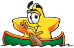 Clip Art Graphic of a Yellow Star Cartoon Character Rowing a Boat