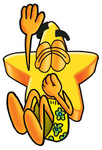 Clip Art Graphic of a Yellow Star Cartoon Character Plugging His Nose While Jumping Into Water
