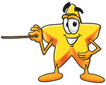 Clip Art Graphic of a Yellow Star Cartoon Character Holding a Pointer Stick