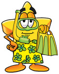 Clip Art Graphic of a Yellow Star Cartoon Character in Green and Yellow Snorkel Gear