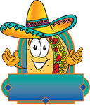 Clip Art Graphic of a Crunchy Hard Taco Character Wearing a Sombrero on a Blank Label