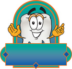 Clip Art Graphic of a Human Molar Tooth Character Over a Blank Label