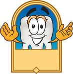 Clip Art Graphic of a Human Molar Tooth Character on a Blank Tan Label