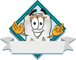Clip Art Graphic of a Human Molar Tooth Character Over a Blank White Banner Label With a Blue Diamond