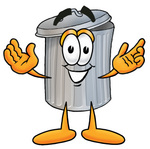 Clip Art Graphic of a Metal Trash Can Cartoon Character With Open Arms