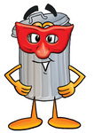Clip Art Graphic of a Metal Trash Can Cartoon Character Wearing a Red Mask Over His Face