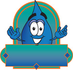 Clip Art Graphic of a Blue Waterdrop or Tear Character on a Blank Label Logo