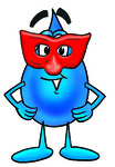 Clip Art Graphic of a Blue Waterdrop or Tear Character Wearing a Red Mask Over His Face