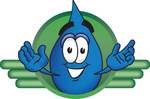 Clip Art Graphic of a Blue Waterdrop or Tear Character on a Green Business Logo