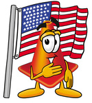Clip Art Graphic of a Construction Traffic Cone Cartoon Character Pledging Allegiance to an American Flag