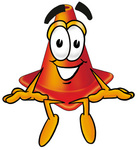 Clip Art Graphic of a Construction Traffic Cone Cartoon Character Sitting