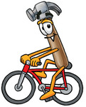 Clip Art Graphic of a Hammer Tool Cartoon Character Riding a Bicycle