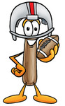 Clip Art Graphic of a Hammer Tool Cartoon Character in a Helmet, Holding a Football