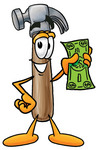 Clip Art Graphic of a Hammer Tool Cartoon Character Holding a Dollar Bill