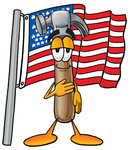 Clip Art Graphic of a Hammer Tool Cartoon Character Pledging Allegiance to an American Flag