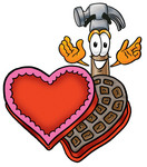 Clip Art Graphic of a Hammer Tool Cartoon Character With an Open Box of Valentines Day Chocolate Candies