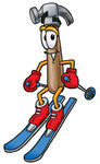 Clip Art Graphic of a Hammer Tool Cartoon Character Skiing Downhill