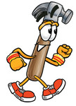 Clip Art Graphic of a Hammer Tool Cartoon Character Speed Walking or Jogging